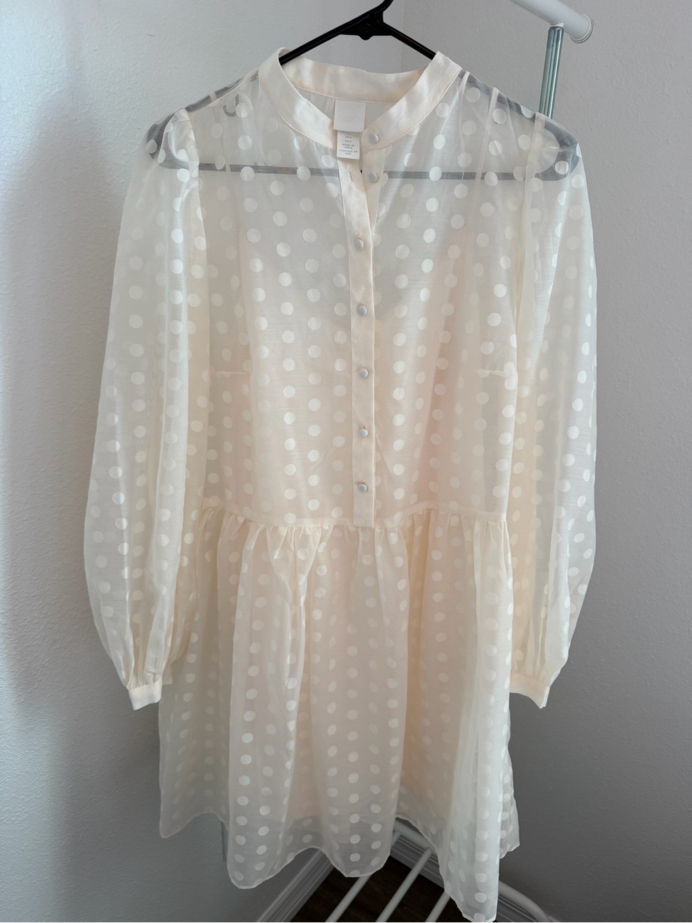 H&M Sheer Polka Dot Cream Long Sleeve Dress